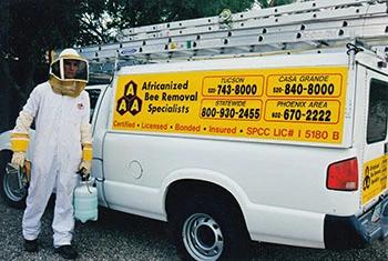 Tucson bee removal service truck and employee